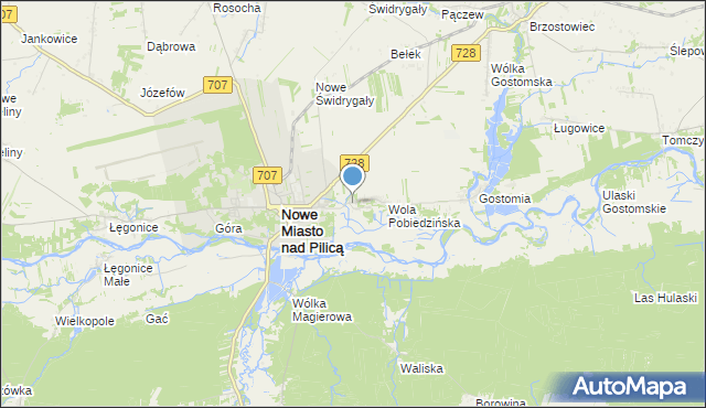 mapa Pobiedna, Pobiedna gmina Nowe Miasto nad Pilicą na mapie Targeo